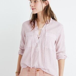Madewell Terrace Lace-Up Shirt in Vera Stripe